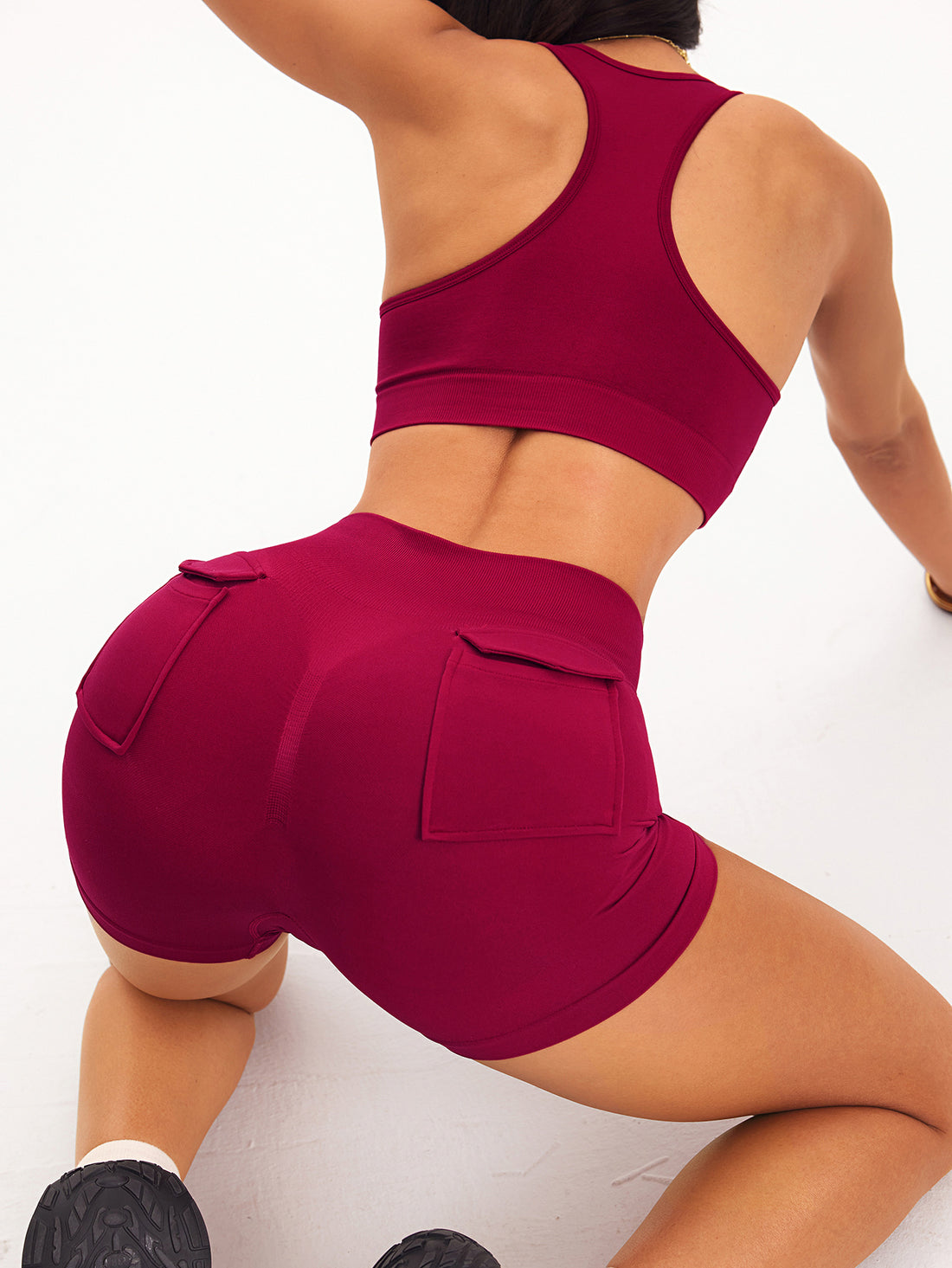 Seamless Yoga Set with Racerback Bra and Pocket Shorts