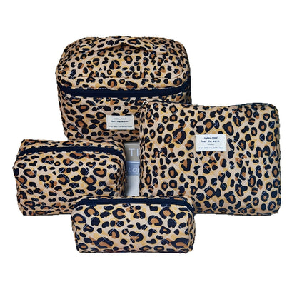Retro Leopard Print Cosmetic Bag with Partition Storage