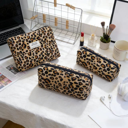 Retro Leopard Print Cosmetic Bag with Partition Storage