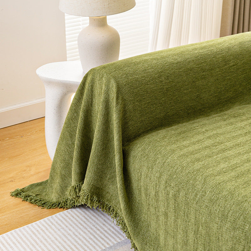 Ins Style Chenille Sofa Towel Herringbone Pattern Pure Color Sofa Cushion Skin-Friendly Anti-Wrinkle Multi-Purpose Machine Washable Sofa Cover Cloth